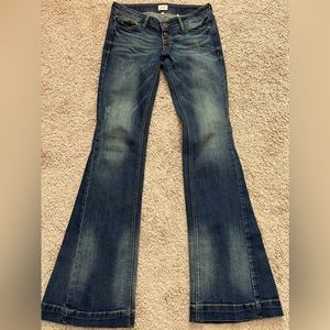 Boho, hippie, sexy flare jean, size 3, solid and well built distressed